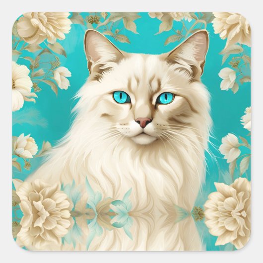 Lila Lynx Point Siamese portretkunst Vierkante Sticker (Voorkant)