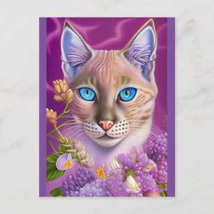 Lila Lynx-punt Siamese kat in paars Briefkaart