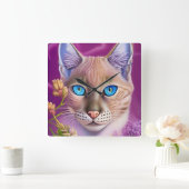 Lila Lynx-punt Siamese kat in paars Vierkante Klok (Huis)