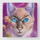 Lila Lynx-punt Siamese kat in paars Vierkante Klok (Voorkant)