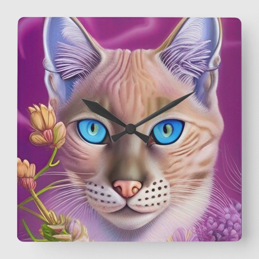 Lila Lynx-punt Siamese kat in paars Vierkante Klok (Voorkant)