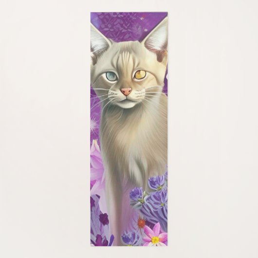 Lila Lynx-punt Siamese kat in paars Yogamat (Achterkant)