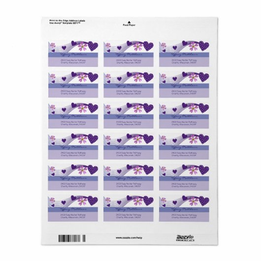 Lila malva heart Label (Full Sheet)