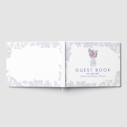 Lila Mason Jar Boeket Bloemen Waterverven Gastenboek (Volledig)