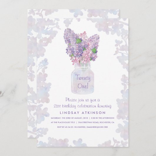 Lila Mason Jar | Waterverf Bloemen Verjaardagsfees Kaart (Voorkant / Achterkant)