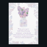 Lila Mason Jar | Waterverf Floral Vrijgezellenfees Kaart<br><div class="desc">Bloemen waterverf - lila's en metselaar pot rustieke bruids douche uitnodigingen</div>