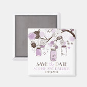 Lila Mason Jars & Flowers Save the Date Magnet (Voorkant / Achterkant)