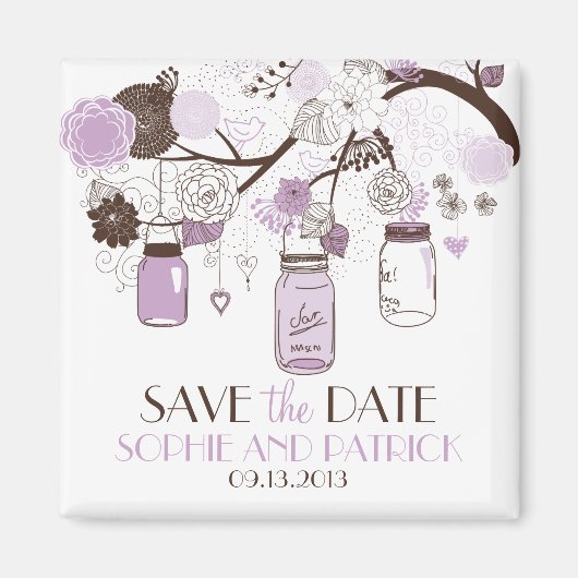 Lila Mason Jars & Flowers Save the Date Magnet (Voorkant)