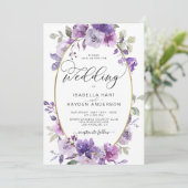 Lila Mauve Dusty Paars Floral Gold Foil Wedding Kaart (Staand voorkant)