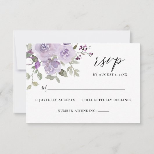 Lila Mauve Dusty Paarse Boho Floral Wedding RSVP (Voorkant)