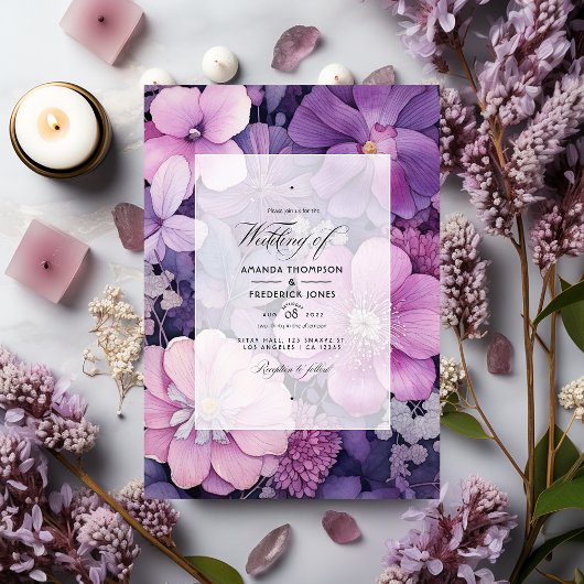 Lila, Mauve, en Zilveren Bloemenhuwelijk Kaart