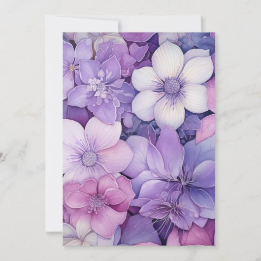 Lila, Mauve, en Zilveren Bloemenhuwelijk Kaart (Achterkant)