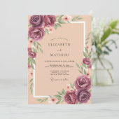 Lila Mauve Perzik Ranunculus Eucalyptus Bruiloft Kaart (Staand voorkant)