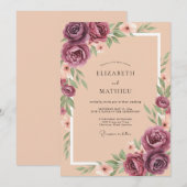 Lila Mauve Perzik Ranunculus Eucalyptus Bruiloft Kaart (Voorkant / Achterkant)