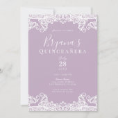 Lila Mauve & White Lace Elegant Quinceañera Kaart (Voorkant)