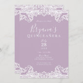 Lila Mauve & White Lace Elegant Quinceañera Kaart (Voorkant / Achterkant)