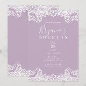 Lila Mauve & White Lace Elegant Sweet 16 Party Kaart (Voorkant / Achterkant)