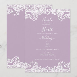 Lila Mauve & White Lace Elegant Wedding Kaart