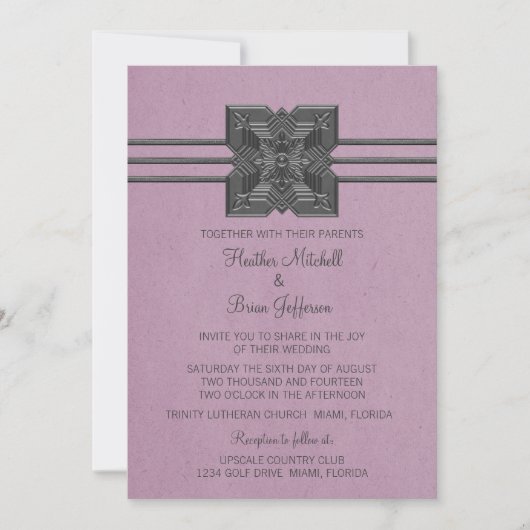 Lila Medallion Border Wedding Invite Kaart (Voorkant)