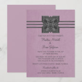 Lila Medallion Border Wedding Invite Kaart (Voorkant / Achterkant)
