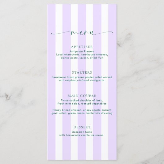 Lila menu Classic Stripe (Voorkant)