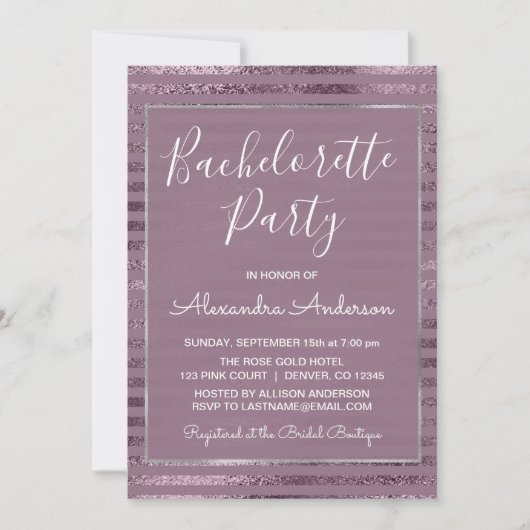 Lila Metallic Folie Modern Bachelorette Party Kaart (Voorkant)