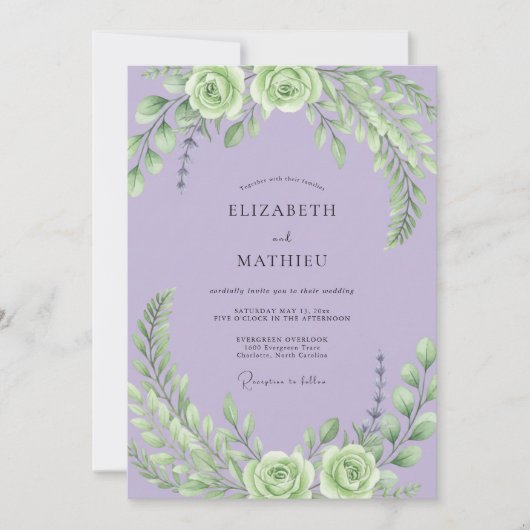 Lila Mint Ranunculus Eucalyptus Bruiloft Kaart (Voorkant)
