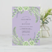 Lila Mint Ranunculus Eucalyptus Bruiloft Kaart (Staand voorkant)