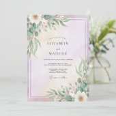 Lila Mintgroen Blad Eucalyptus Bruiloft Kaart (Staand voorkant)