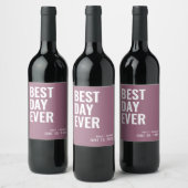 Lila Modern Best Day Ever Wedding Wine Label Wijn Etiket (Flessen)