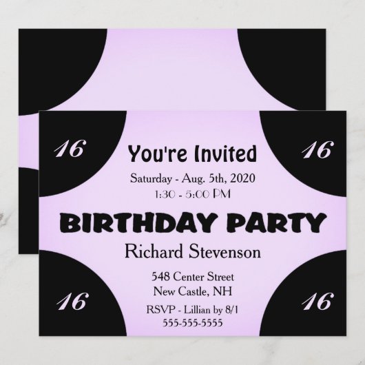 Lila Modern Birthday Uitnodiging (Voorkant / Achterkant)