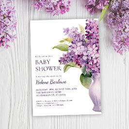 Lila Modern Elegant Bloemen Baby shower Kaart