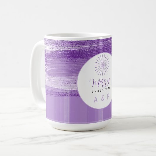 Lila modern Plaid-monogram Koffiemok (Voorkant links)