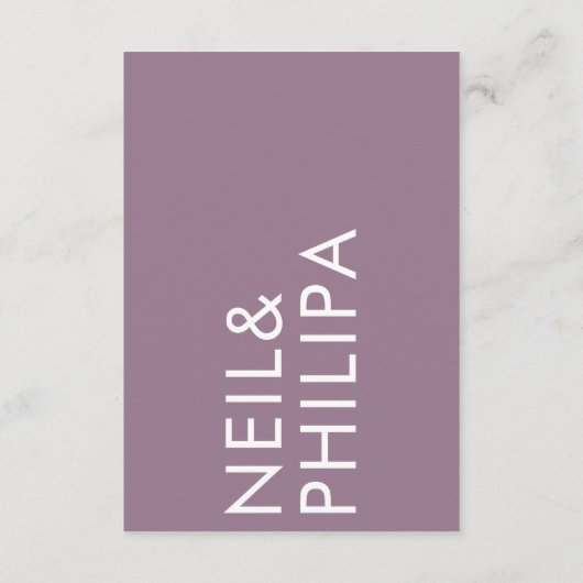 Lila moderne Mauve Paarse Names Weddenschappen Informatiekaartje (Achterkant)