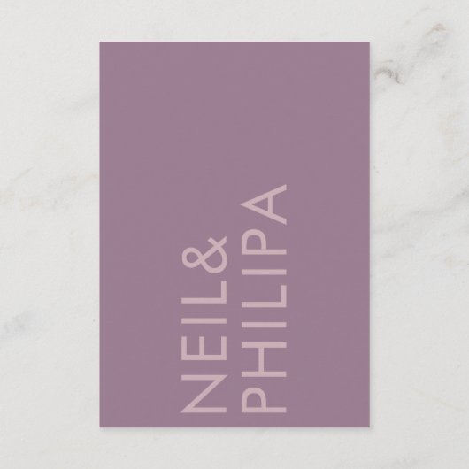Lila moderne Mauve Paarse Names Weddenschappen Informatiekaartje (Achterkant)