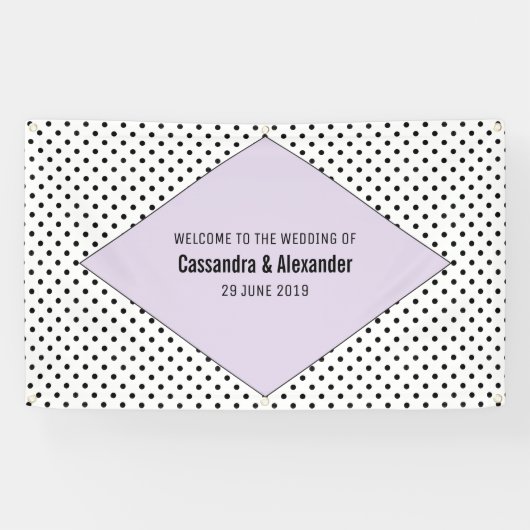 Lila moderne poladots bruiloft spandoek (Horizontaal)