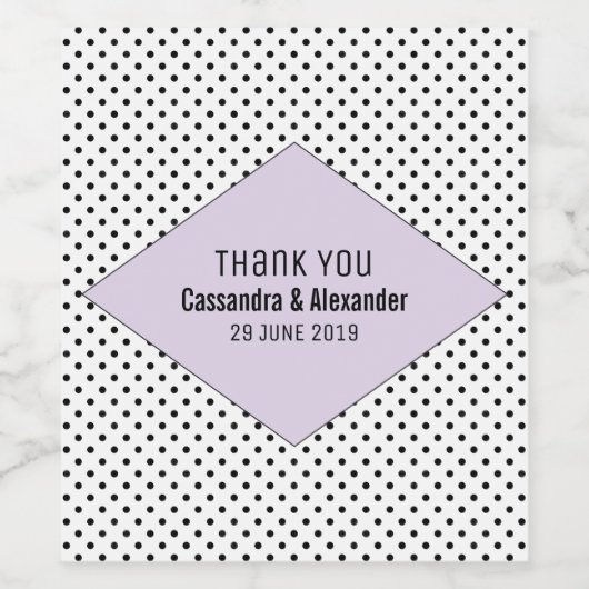 Lila moderne poladots bruiloft wijn etiket (Enkel label)