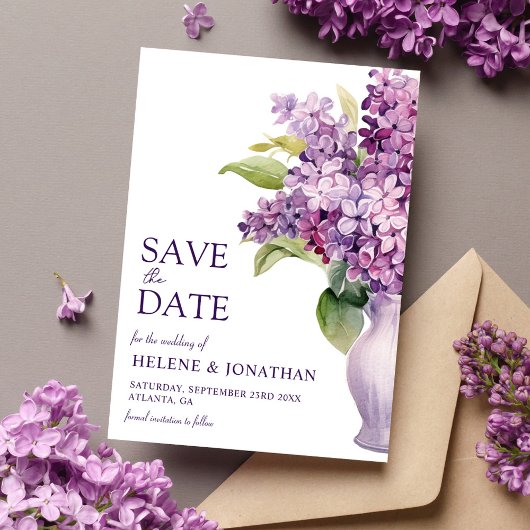 Lila Moderne Rustieke Bloemen Elegante Bruiloft Save The Date