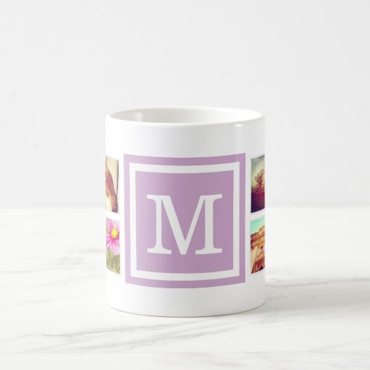 Lila Monogram Instagram Foto Collage Mok (Center)