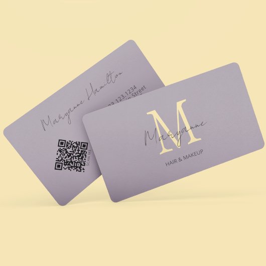 Lila monogram QR-code Visitekaartje