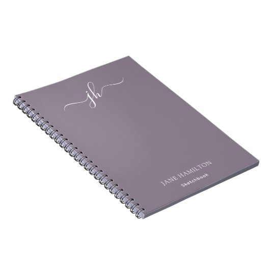 Lila Monogram Schetsboek met Naam Notitieboek (Rechterzijde)