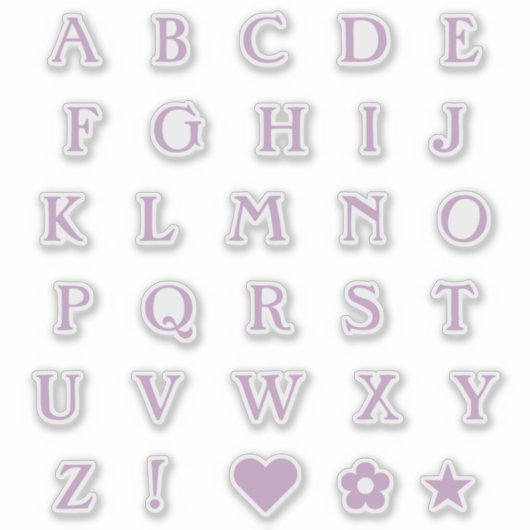 Lila Monogram tekstletters Alphabet Heart Star Sticker (Voorkant)