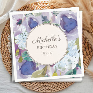 Lila mosterdblauwe Waterverf Floral Birthday Servet