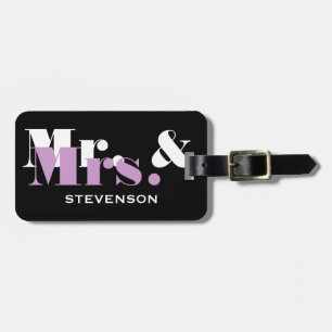 Lila Mr en Mrs. Travel bagagelabel voor nieuwe bru