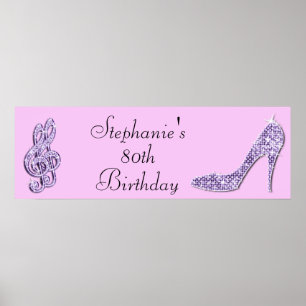 Lila muzieknotitie en Stiletto 80th Birthday Poster