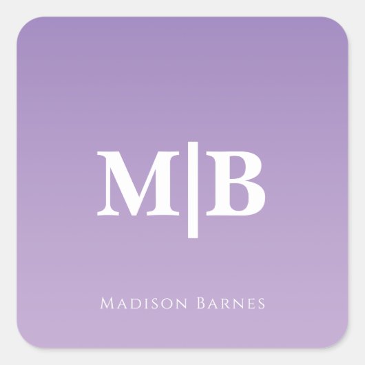 Lila naam voor aangepast monogram vierkante sticker (Voorkant)