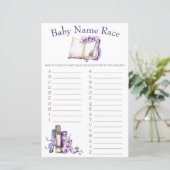 Lila nieuw Baby Naam Race Baby shower Game (Staand voorkant)
