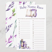 Lila nieuw Baby Naam Race Baby shower Game (Voorkant / Achterkant)