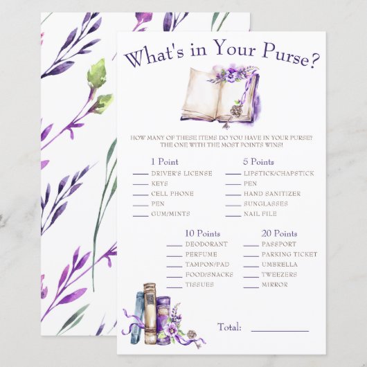 Lila Nieuw Hoofdstuk Wat zit er in je tas? Game (Voorkant / Achterkant)