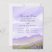 Lila Night Sky Mountains velden opslaan de datum Kaart (Voorkant)